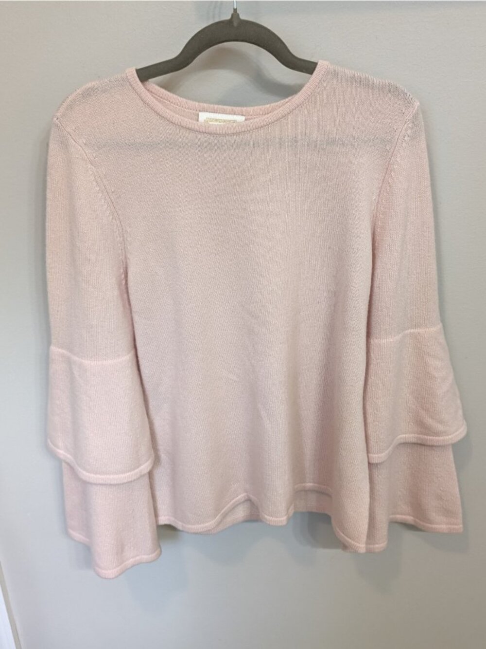 STS Sail to Sable Wool Cashmere Light Pink Bell Flare Sleeve Sweater Sz L